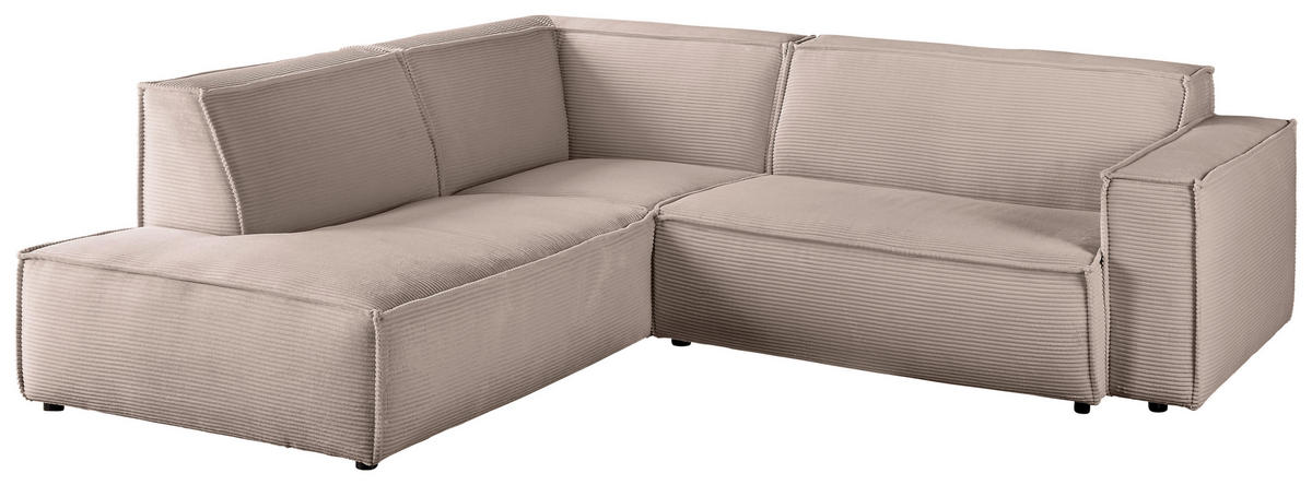 ECKSOFA in Cord Taupe  224/254 cm  - Taupe/Schwarz, KONVENTIONELL, Kunststoff/Textil (224/254cm) - Hom`in