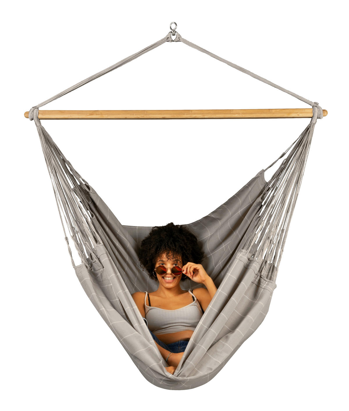 HÄNGESESSEL comfort outdoor 110/160/180 cm  - Hellgrau/Weiß, KONVENTIONELL, Holz/Textil (110/160/180cm) - La Siesta