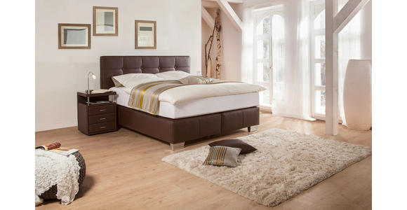 BOXSPRINGBETT 180/200 cm INKL. Matratze, Topper - Alufarben/Braun, KONVENTIONELL, Leder (180/200cm) - Dieter Knoll