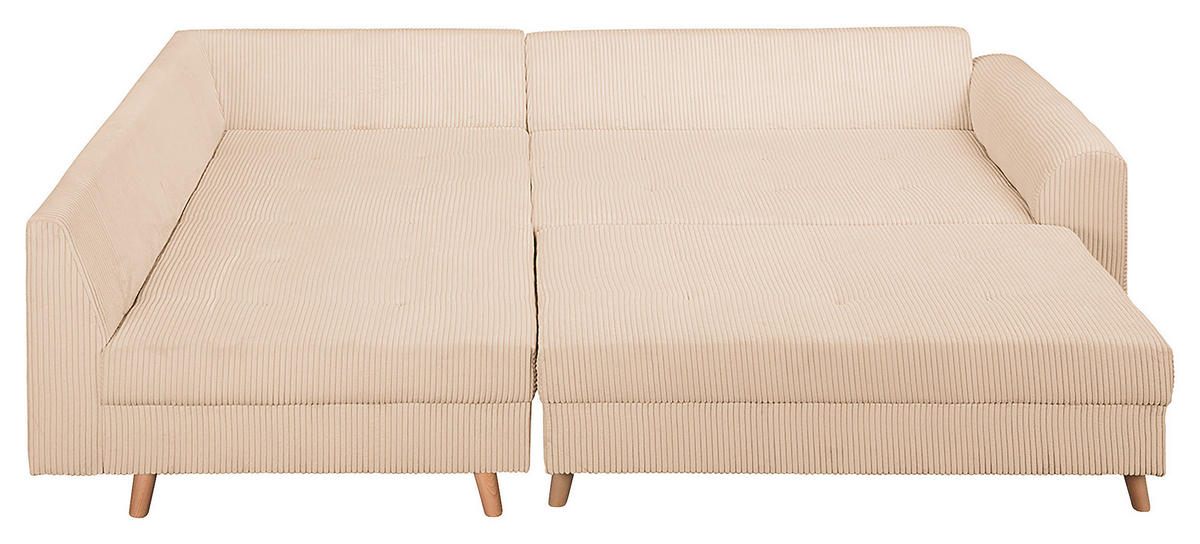 ECKSOFA inkl. Hocker Ariella Creme Cord  - Creme/Naturfarben, Design, Holz/Textil (161/231cm) - Livetastic