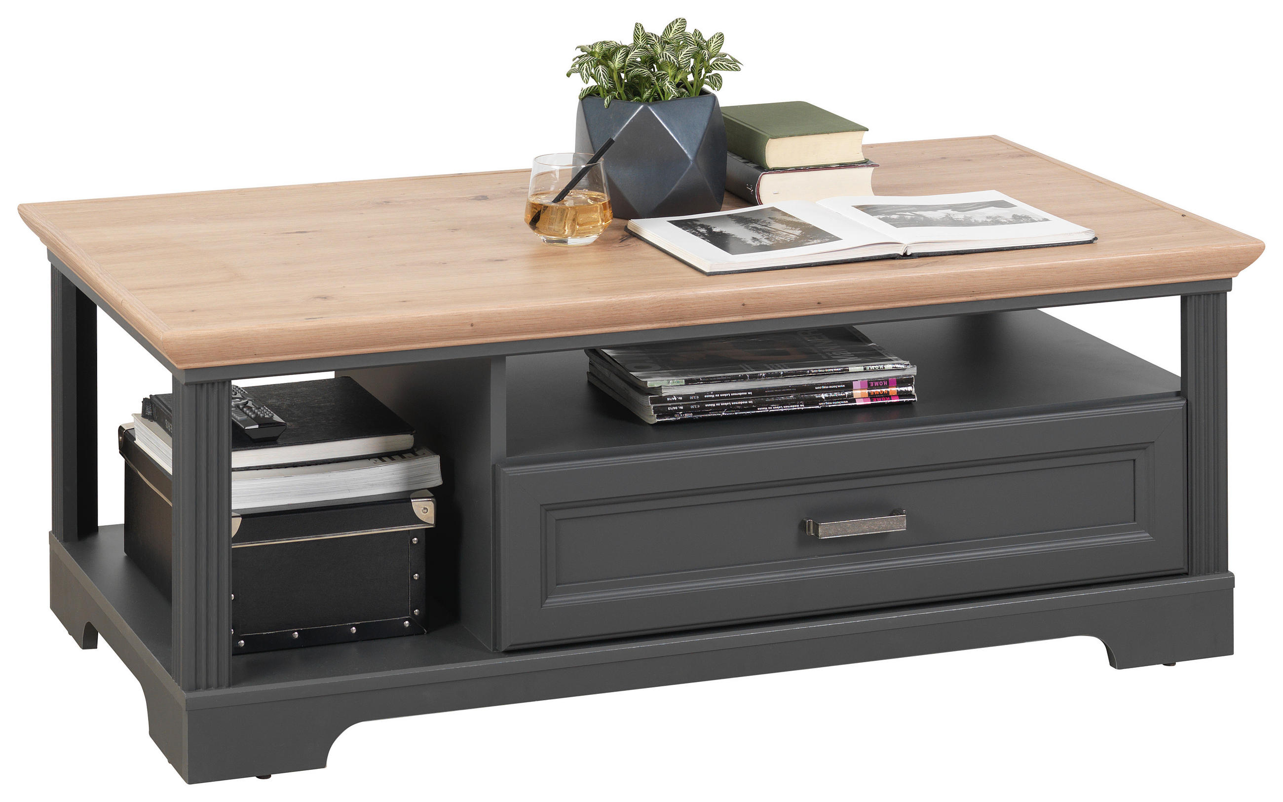 Hom`in Couchtisch Graphit, Eiche Artisan 67x45x120 cm