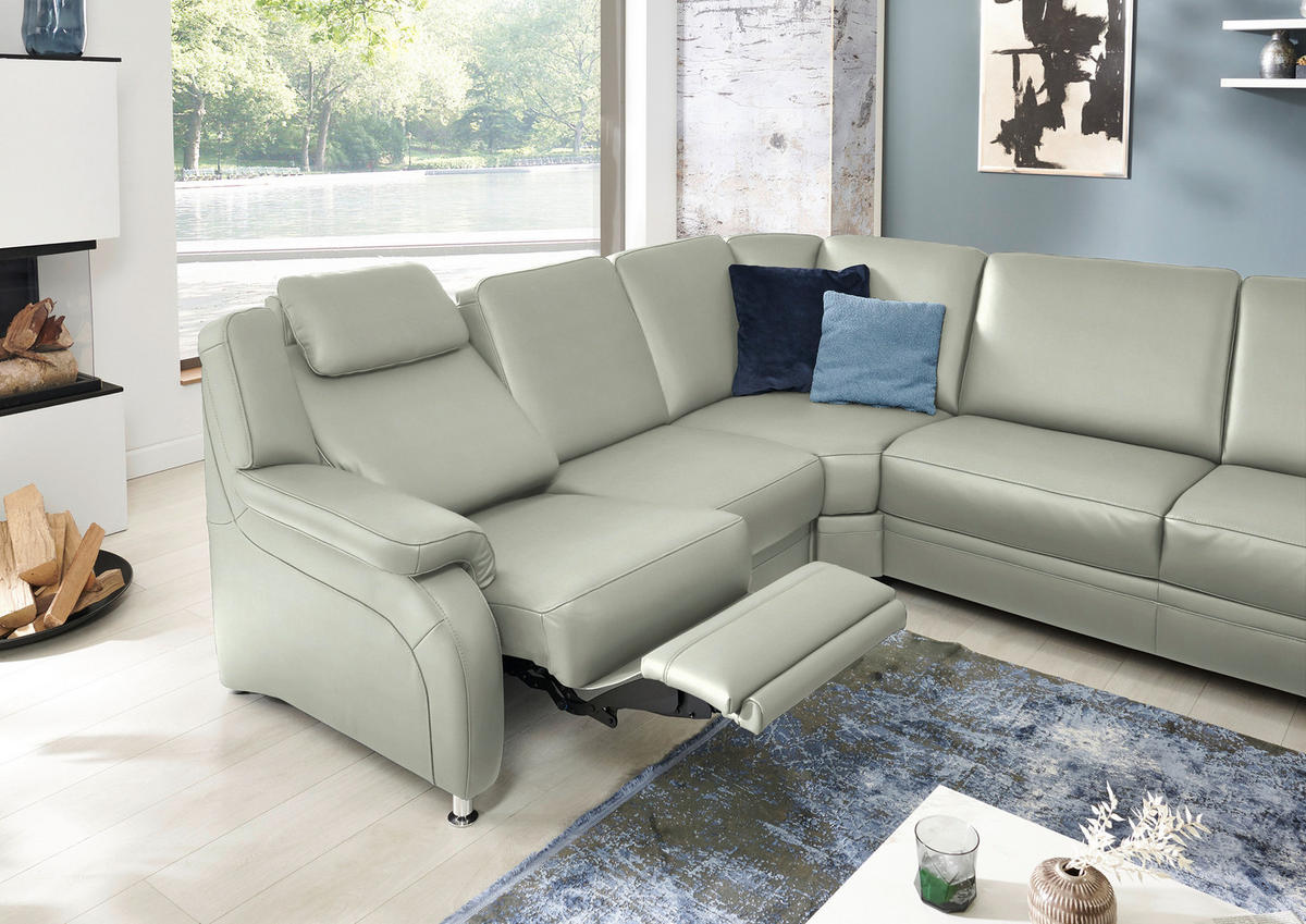 WOHNLANDSCHAFT Echtleder Silberfarben  - Silberfarben/Alufarben, Konventionell, Leder/Metall (239/329/165cm) - Beldomo Premium