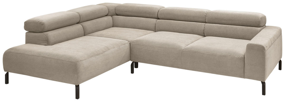 ECKSOFA inkl. Funktion Ottomane links  Sandfarben Feincord  - Sandfarben/Schwarz, Design, Textil/Metall (219/273cm) - Pure Home Lifestyle