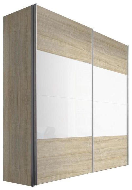 SCHWEBETÜRENSCHRANK 2-türig Weiß, Sonoma Eiche  - Alufarben/Weiß, Design, Glas/Holzwerkstoff (175/216/68cm) - Hom`in
