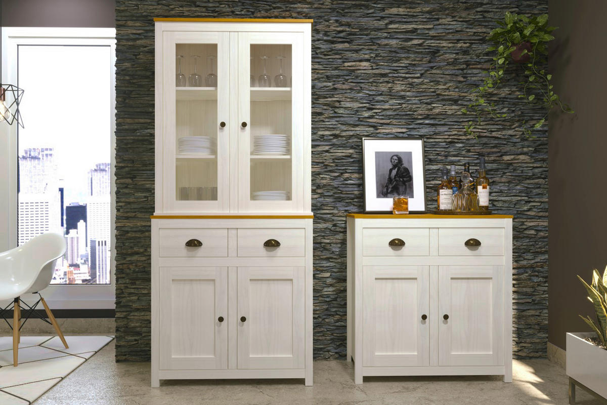 KOMMODE  in 86/90/45 cm  - Messingfarben/Weiß, Natur, Holz/Metall (86/90/45cm) - Livetastic