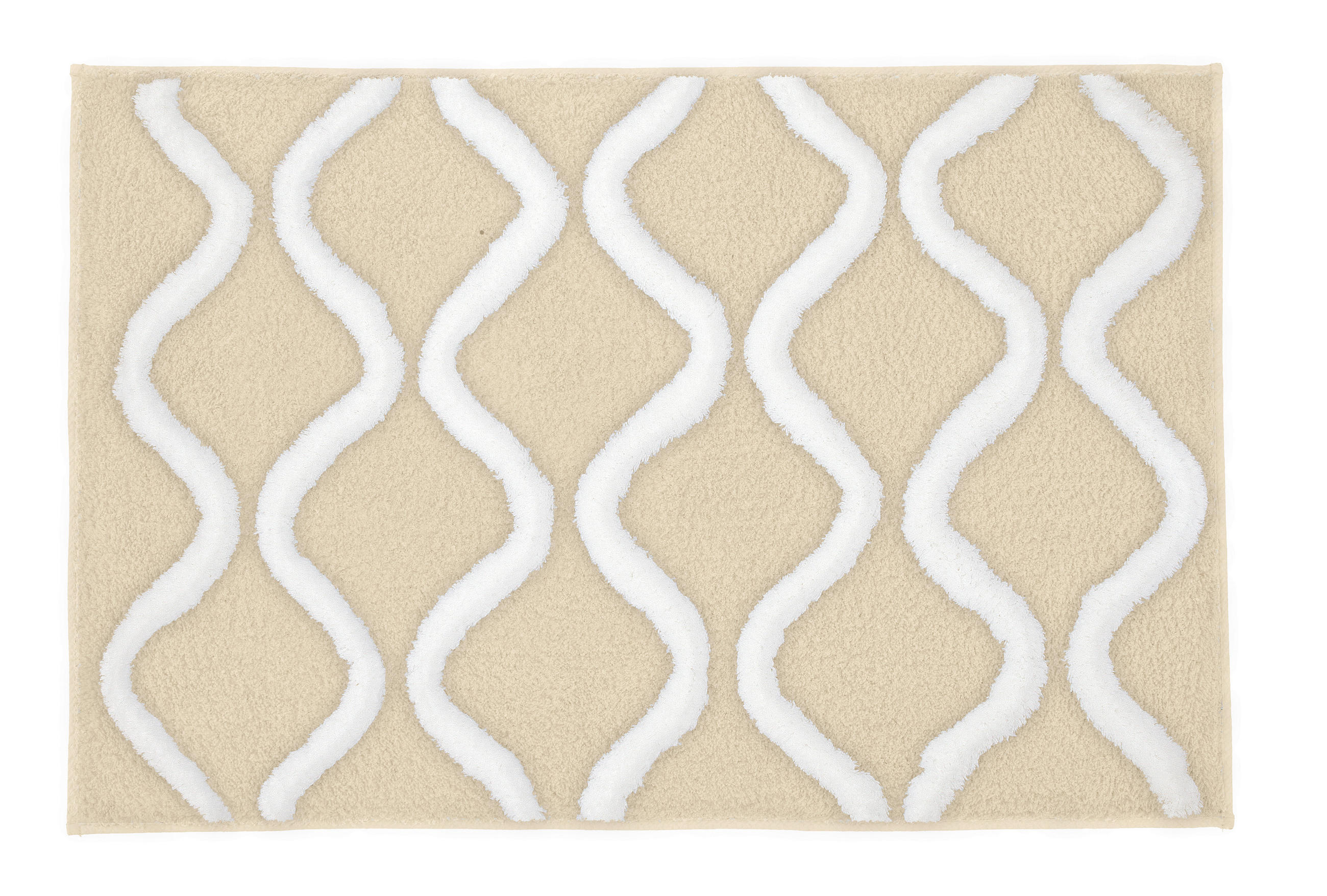 BADTEPPICH Weiß, Beige 60/90 cm  - Beige/Weiß, Basics, Kunststoff/Textil (60/90cm) - Kleine Wolke