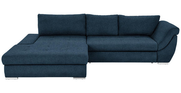 ECKSOFA Dunkelblau Flachgewebe Rückenkissen, Bettkasten, Schlaffunktion, Rücken echt, Liegefläche im Originalstoff  - Silberfarben/Dunkelblau, Design, Textil/Metall (174/306cm) - Carryhome