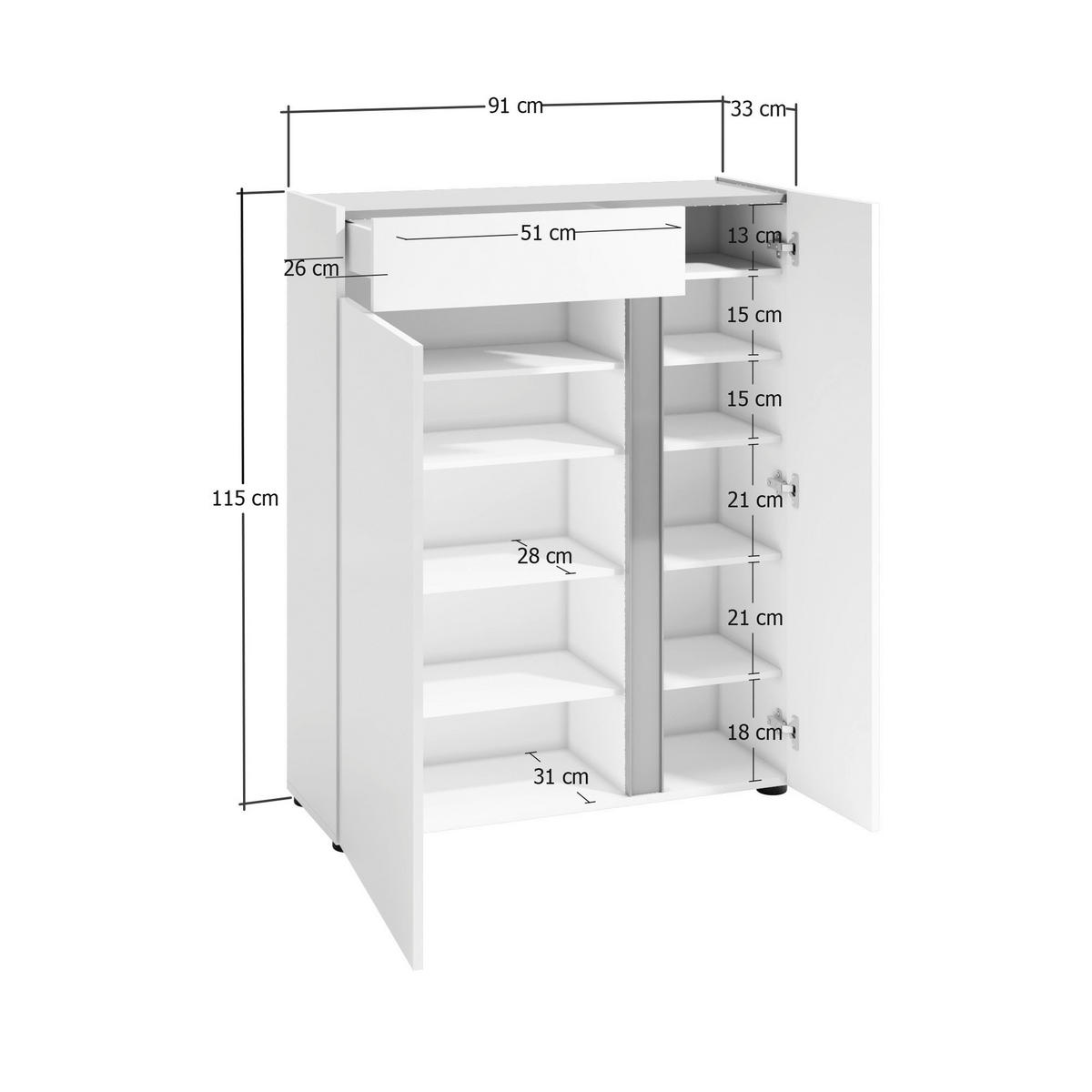 SCHUHSCHRANK  in 91/115/34 cm  - Anthrazit/Weiß, Design, Holzwerkstoff/Kunststoff (91/115/34cm) - Xora