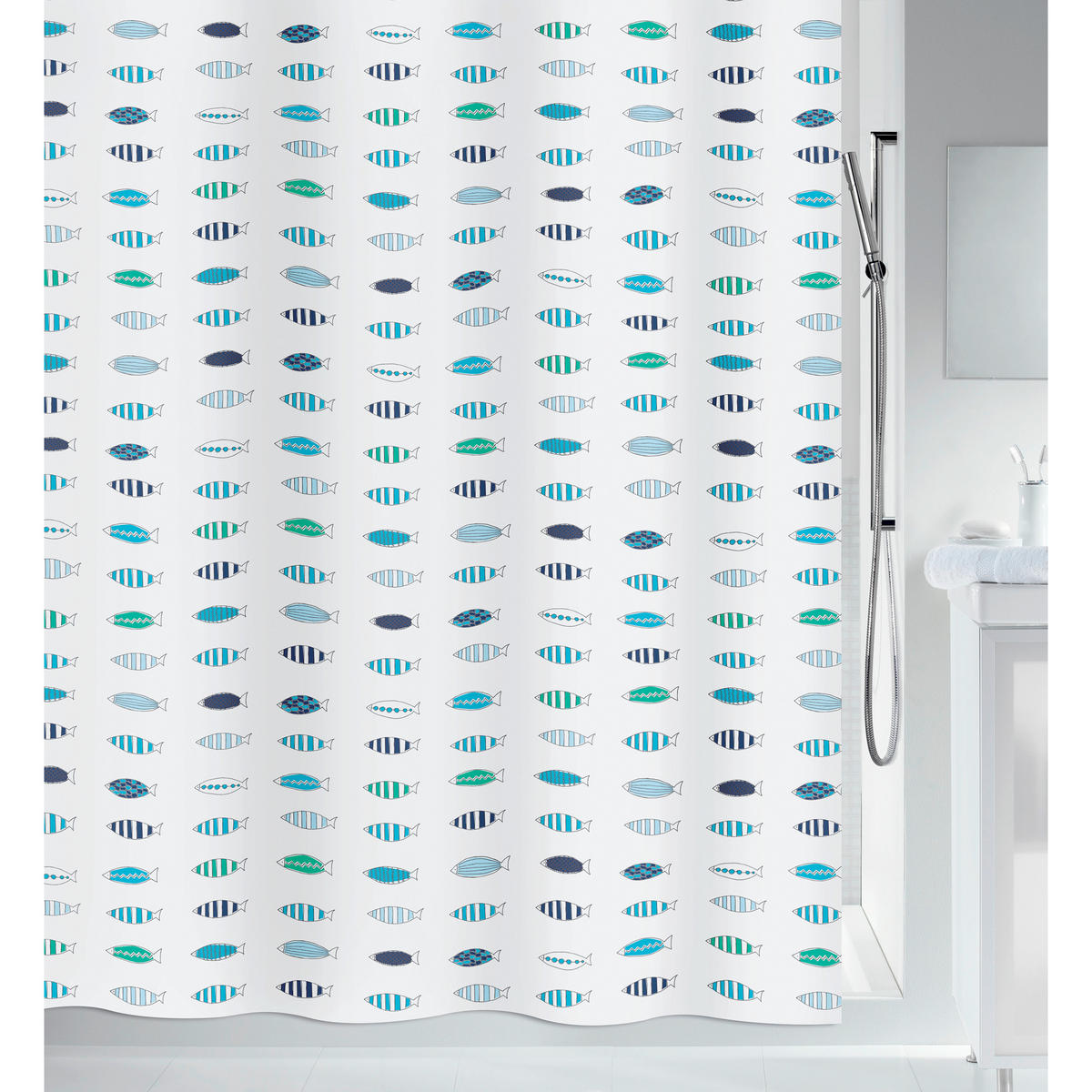 DUSCHVORHANG SANTORINI 180/200 cm  - Blau, Basics, Textil (180/200cm) - Spirella