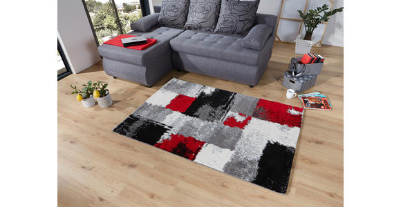 Webteppich Grau/Rot Saphira 80x150 cm - Rot/Grau, KONVENTIONELL, Textil (80/150cm) - Ombra