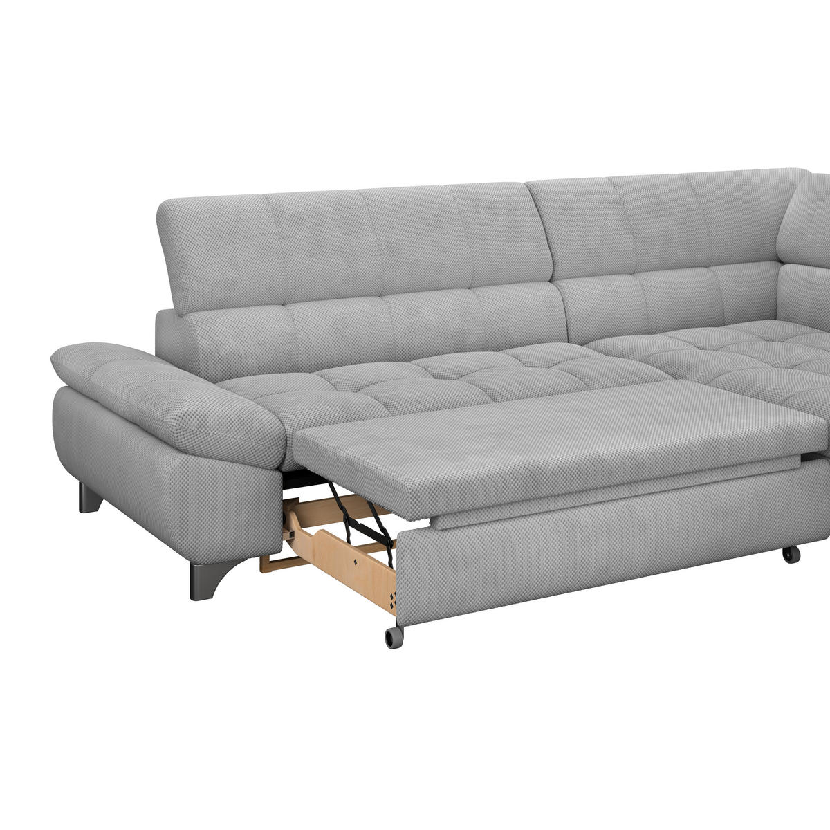 ECKSOFA Hellgrau Chenille  - Chromfarben/Hellgrau, KONVENTIONELL, Textil/Metall (312/234cm) - Livetastic