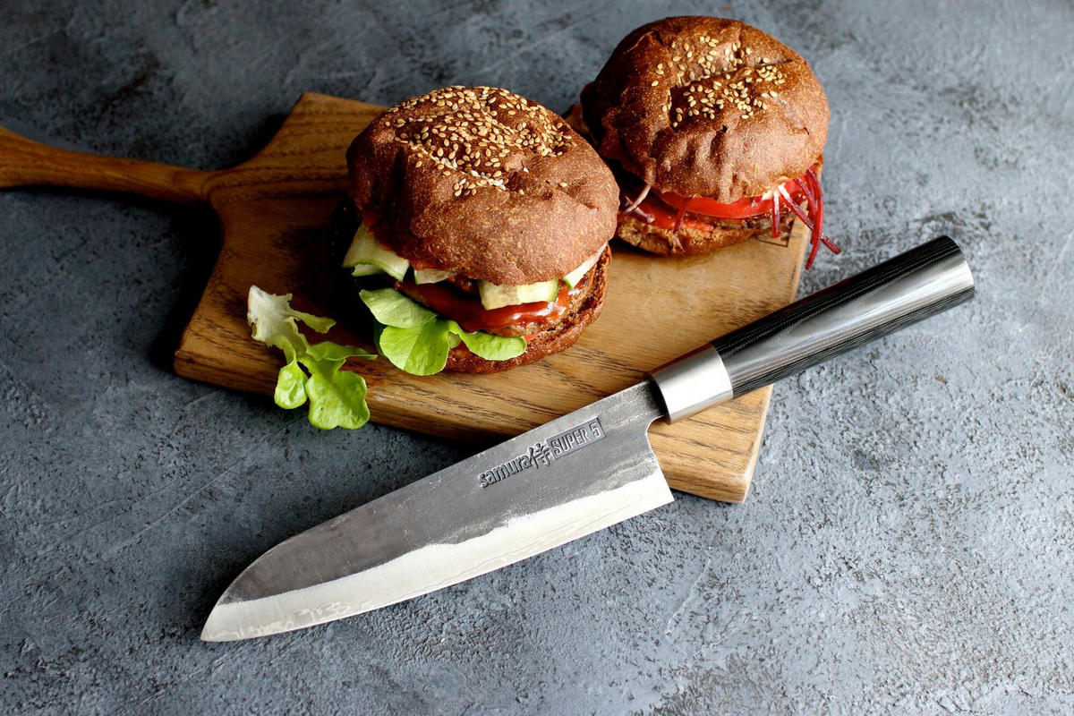 NOŽ SANTOKU  SUPER 5        32,5 cm    jeklo - srebrne barve/črna, Basics, kovina/leseni material (32,5cm) - Samura