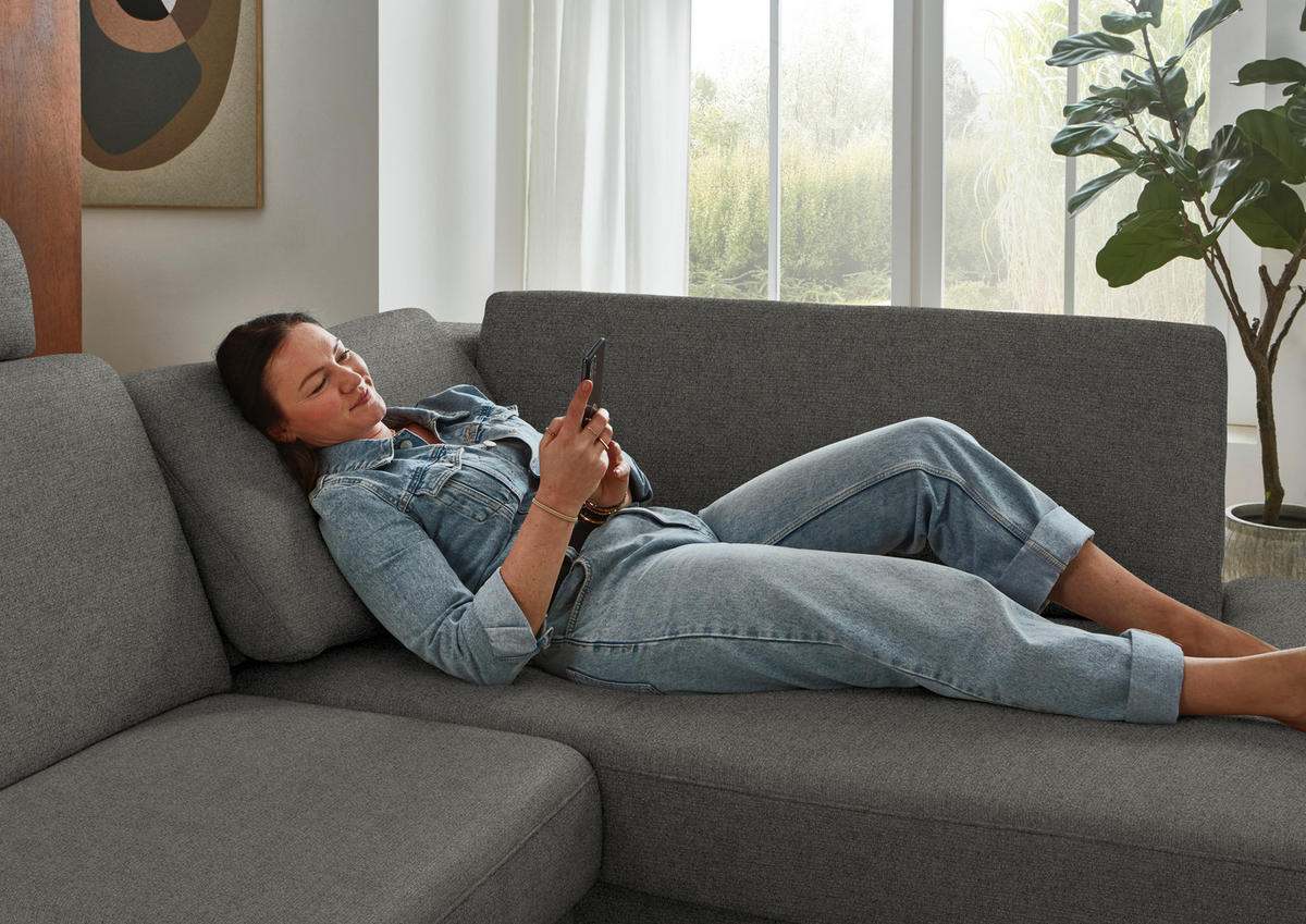 ECKSOFA  Chenille Grau  - Schwarz/Grau, Design, Textil/Metall (239/182cm) - Beldomo Comfort