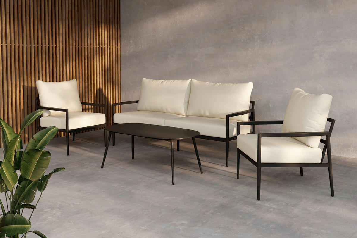 LOUNGEGARNITUR Aluminium  - Beige/Schwarz, MODERN, Textil/Metall (176/69/74,5cm) - Gardenson