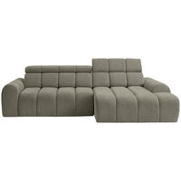 ECKSOFA Graubraun Chenille Bettkasten, Rücken echt, Kopfteilverstellung, Sitzvorzug  - Graubraun/Schwarz, Design, Kunststoff/Textil (290/152cm) - Stylife