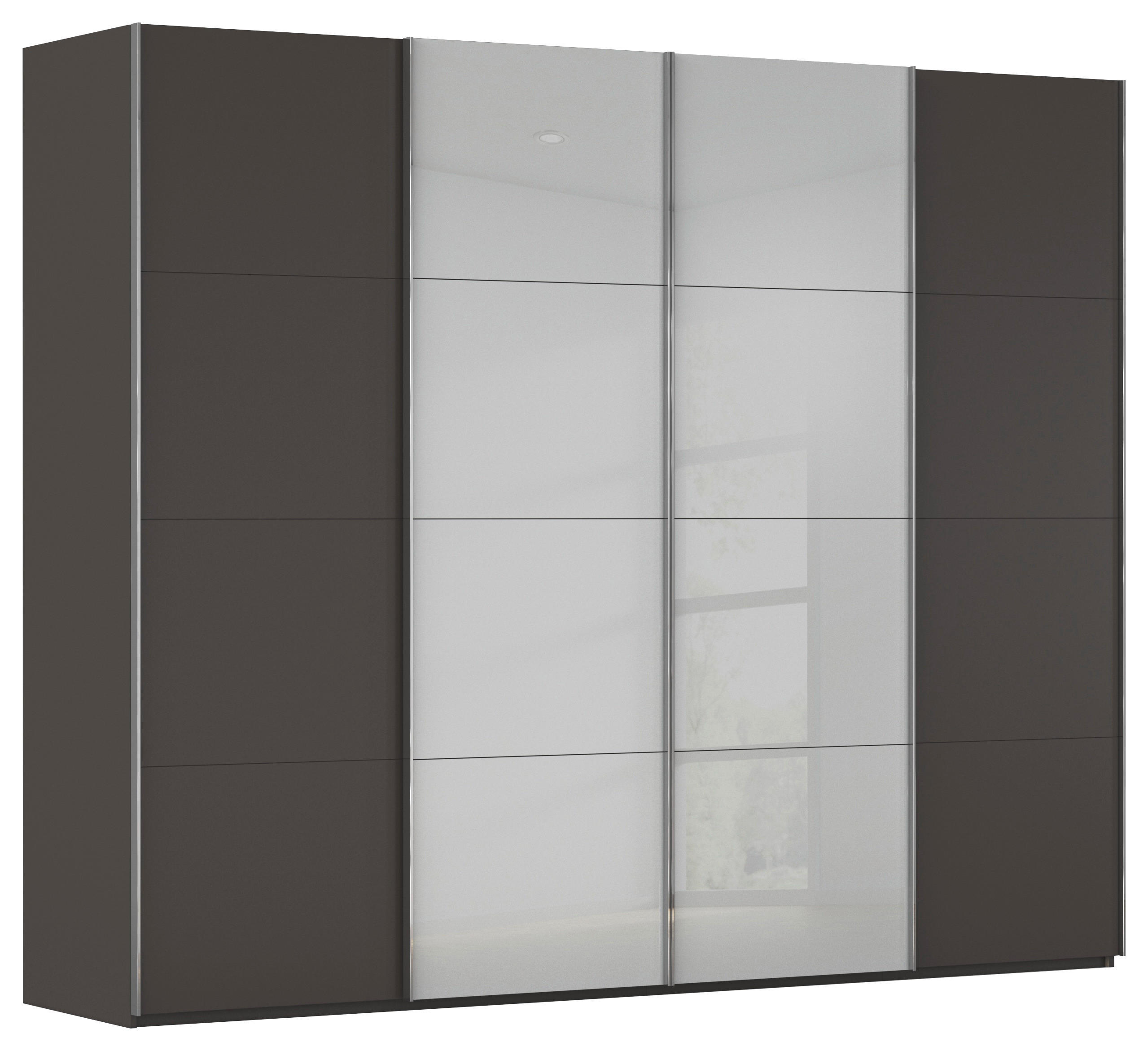 SCHWEBETÜRENSCHRANK 271/223/68 cm 4-türig Graphitfarben, Grau  - Chromfarben/Graphitfarben, KONVENTIONELL, Glas/Holzwerkstoff (271/223/68cm) - Novel