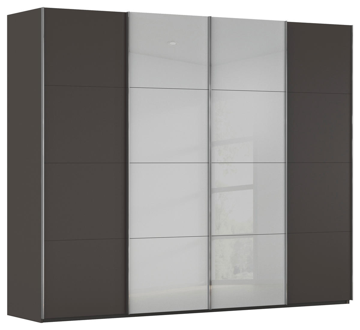SCHWEBETÜRENSCHRANK 271/223/68 cm 4-türig Graphitfarben, Grau  - Chromfarben/Graphitfarben, KONVENTIONELL, Glas/Holzwerkstoff (271/223/68cm) - Novel