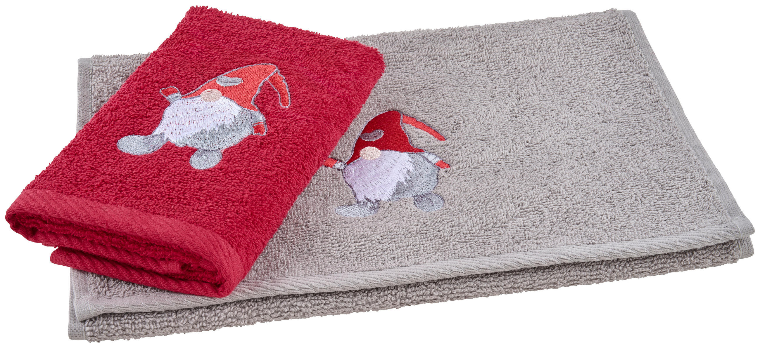 GÄSTETUCH Grau, Rot 2-teilig  - Rot/Grau, KONVENTIONELL, Textil (30/50cm) - X-Mas