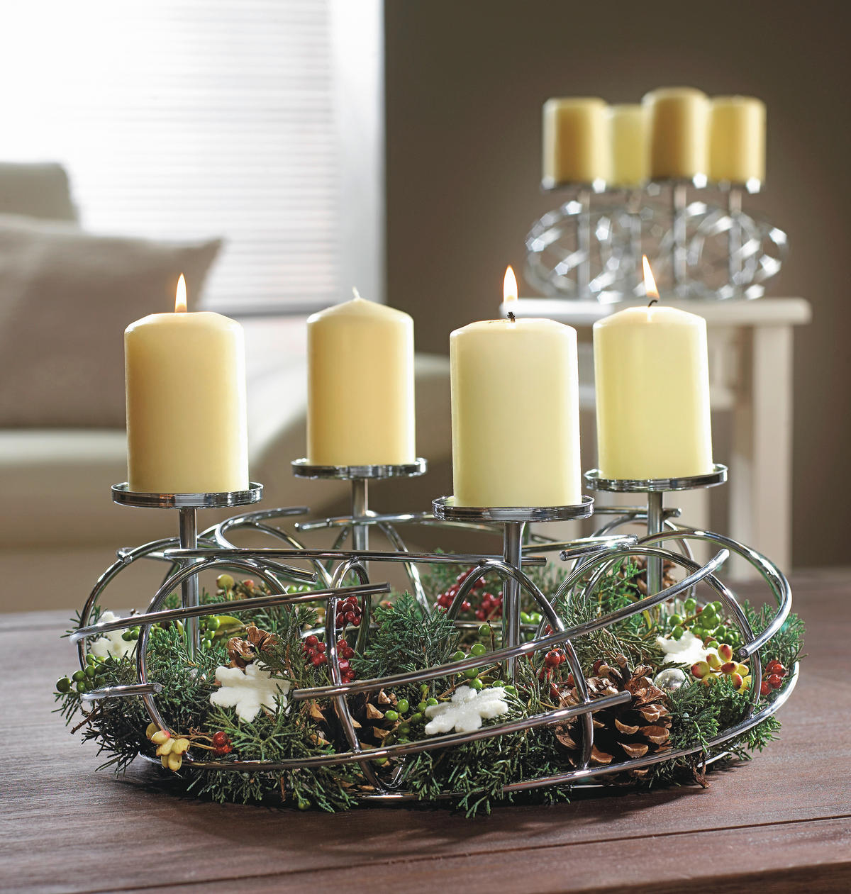 ADVENTI KOSZORÚ - krómszínű, Design, fém (35cm) - Justinus