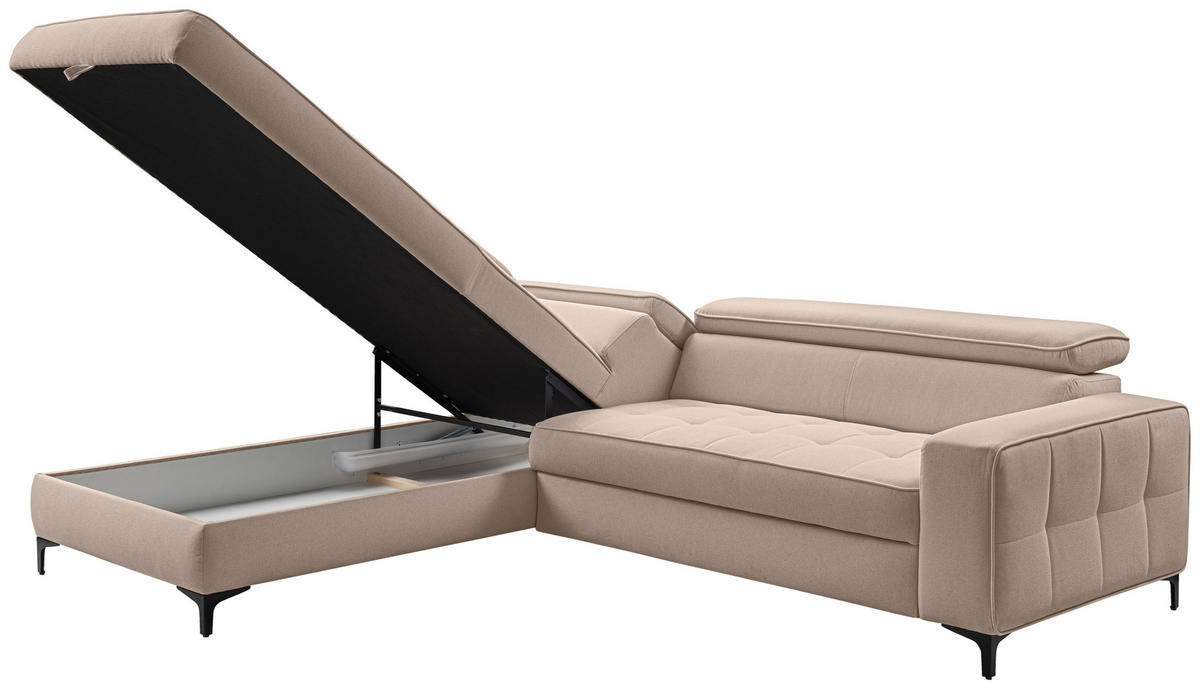 ECKSOFA Taupe Struktur  - Taupe/Schwarz, Design, Textil/Metall (203/251cm) - MID.YOU