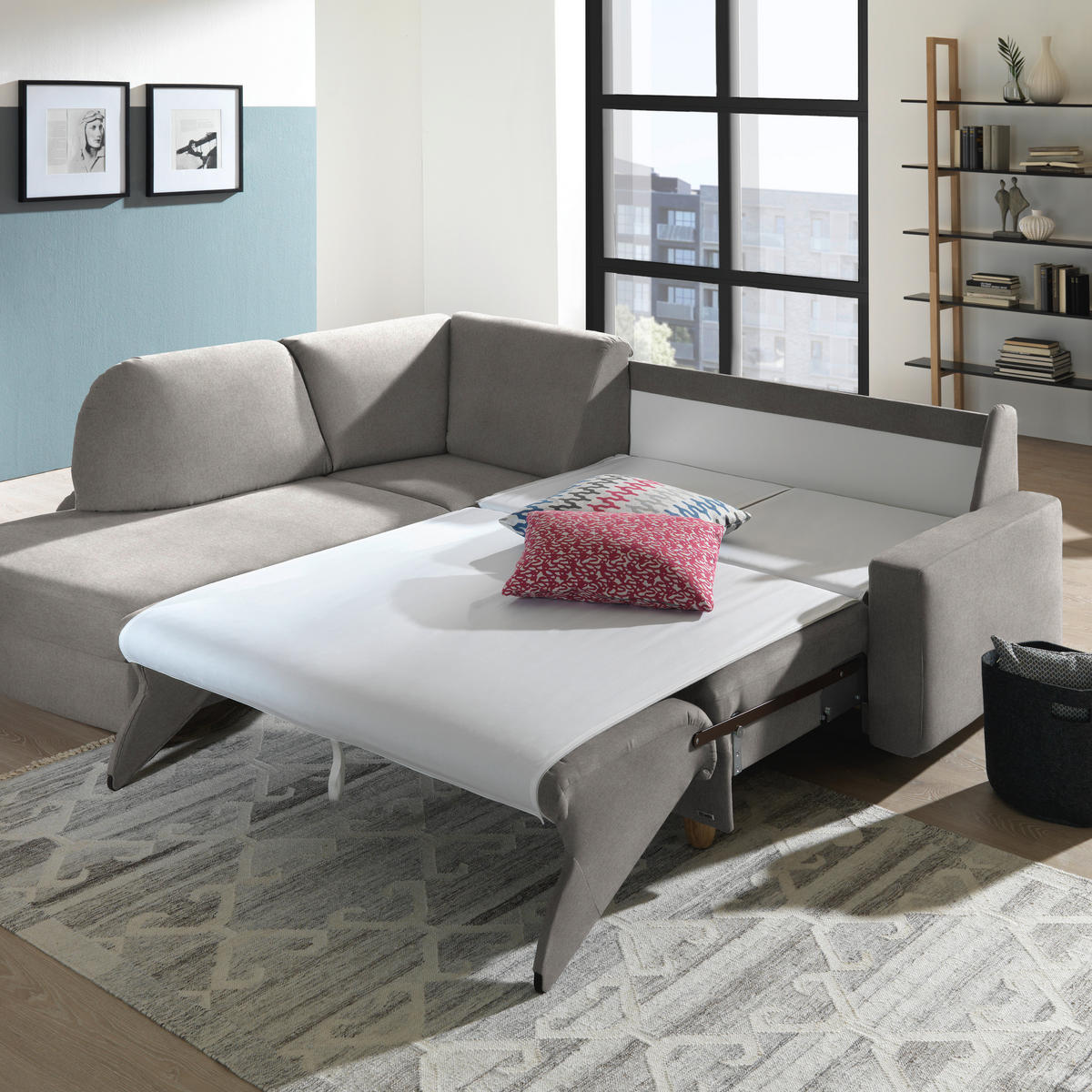 ECKSOFA in Flachgewebe Naturfarben  208/227 cm  - Eichefarben/Rot, KONVENTIONELL, Holz/Textil (208/227cm) - Sedda