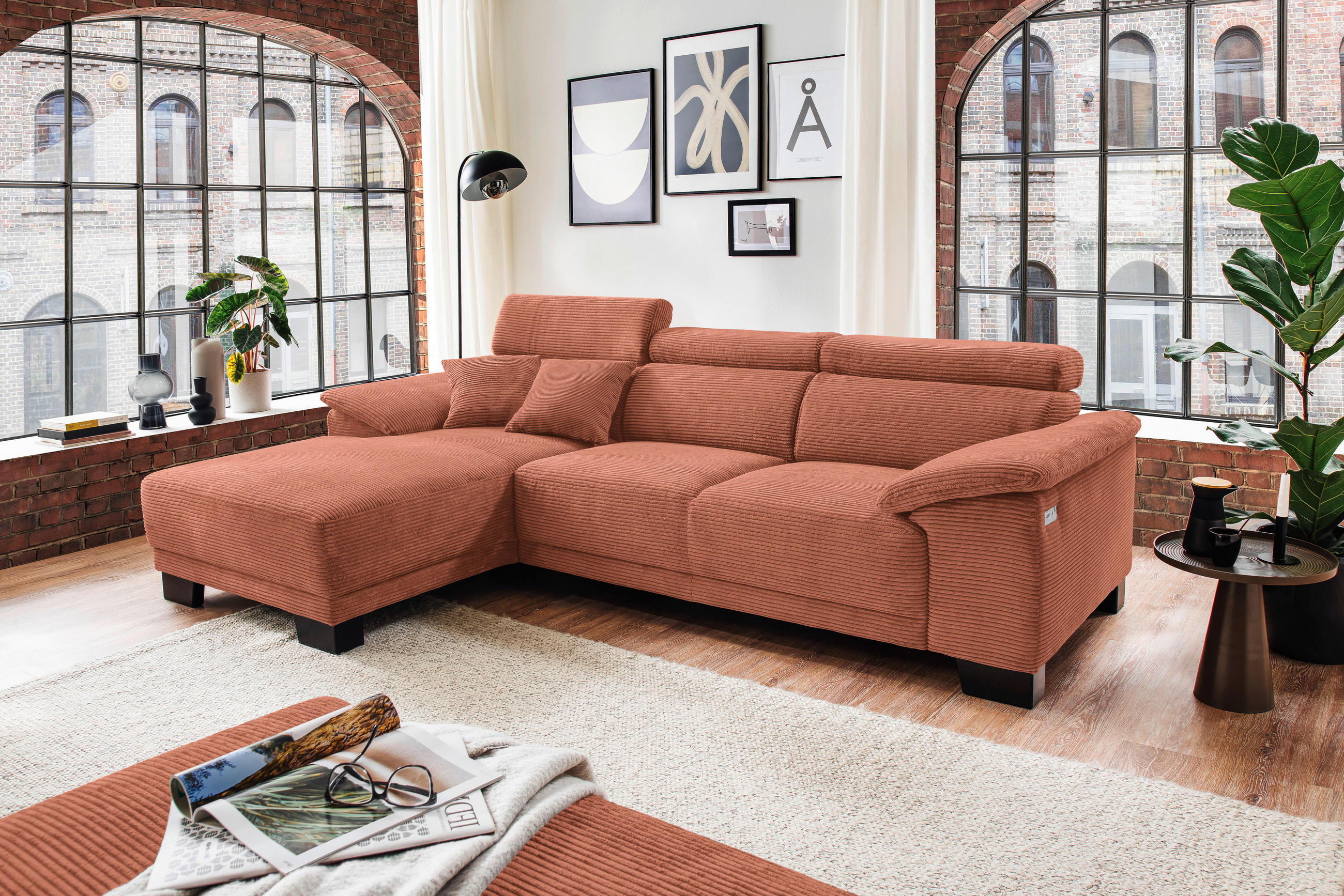ECKSOFA in Cord Rostfarben  - Rostfarben/Schwarz, Design, Holz/Textil (174/270cm) - Pure Home Lifestyle