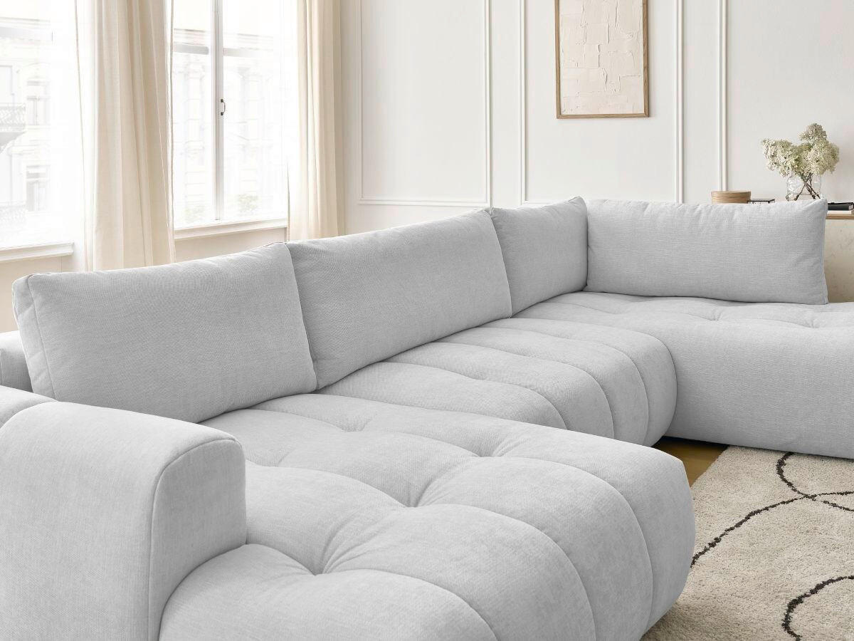 WOHNLANDSCHAFT  FUJI  Hellgrau Leinenoptik  - Hellgrau/Schwarz, MODERN, Kunststoff/Textil (160/377/204cm)