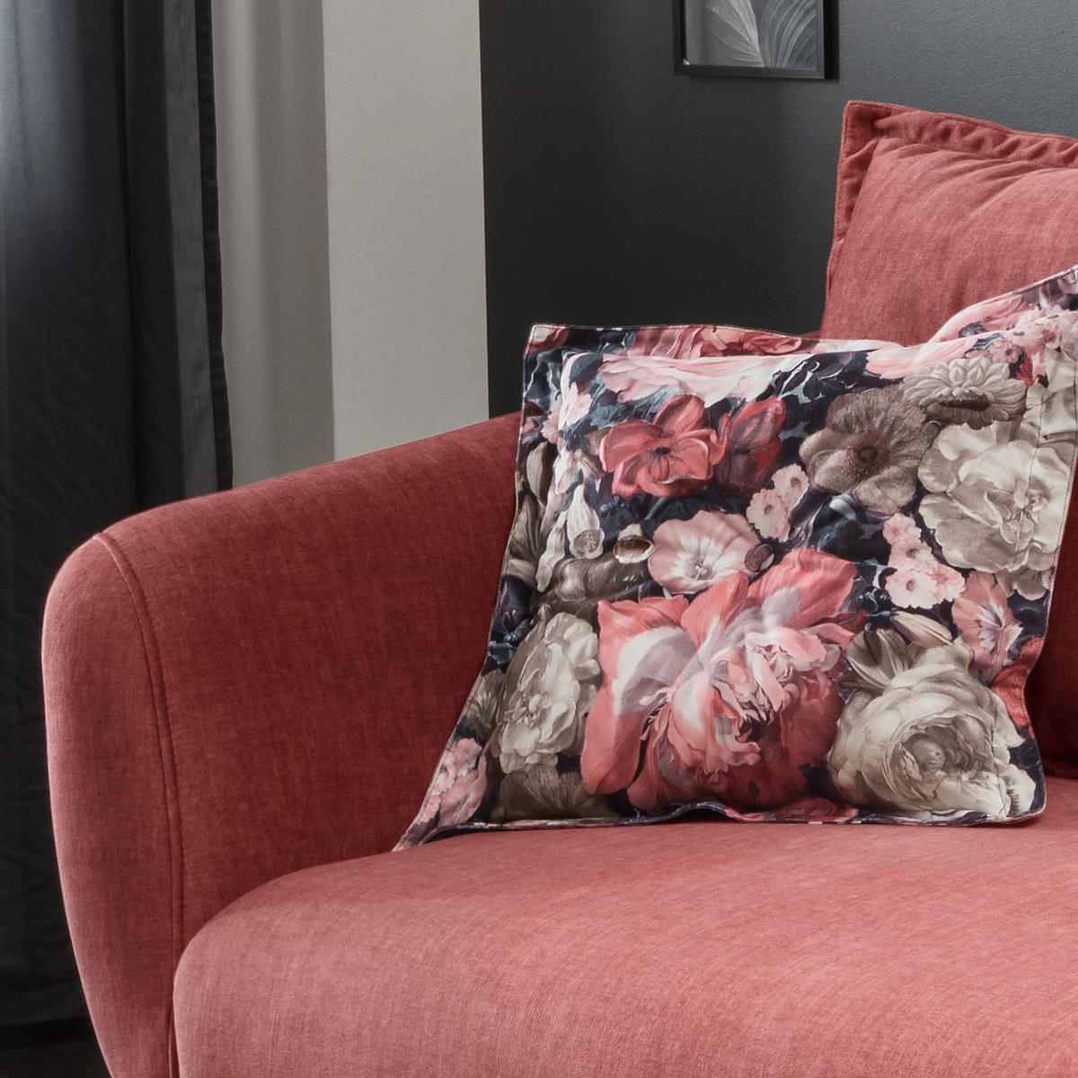 3-SITZER-SOFA in Velours Koralle, Multicolor  - Koralle/Buchefarben, Modern, Holz/Textil (236/94/103cm) - Livetastic
