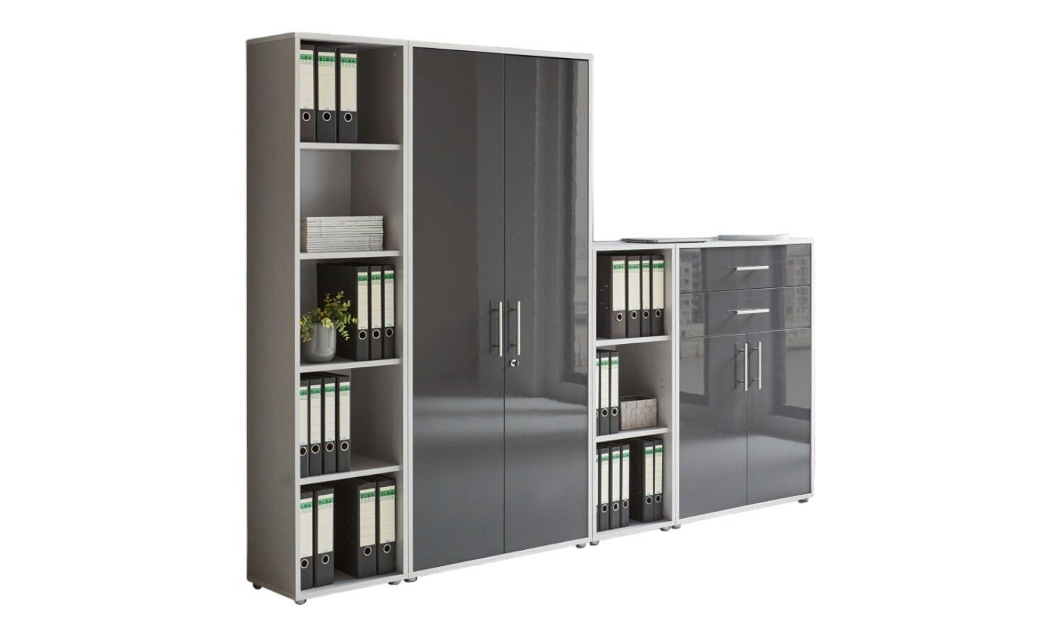 AKTENSCHRANK Grau, Anthrazit Hochglanz  - Anthrazit Hochglanz/Grau, MODERN, Holzwerkstoff (257/185,6/33cm) - MID.YOU