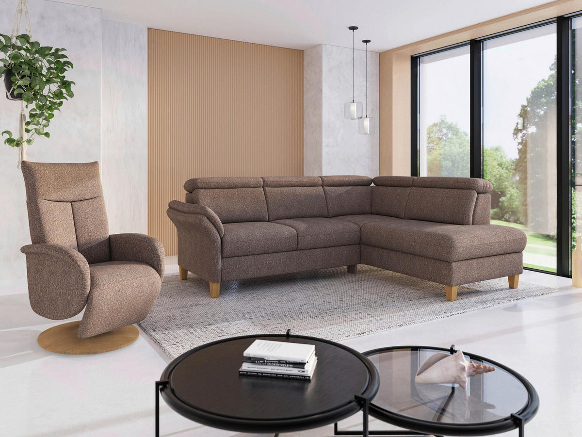 ECKSOFA GLENDALE E Cappuccino Chenille  - Eichefarben/Cappuccino, KONVENTIONELL, Holz/Textil (247/193cm) - Sit & More
