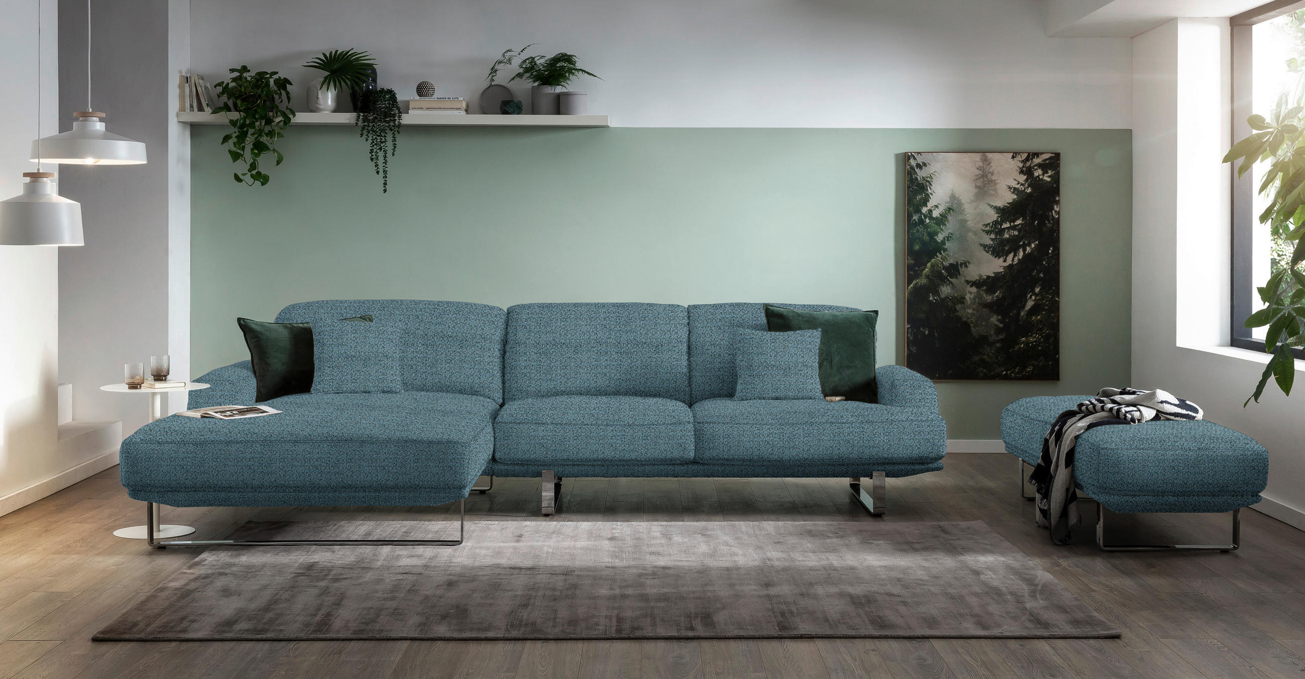 ECKSOFA Blau Webstoff  - Blau, Design, Textil/Metall (184/304cm) - Dieter Knoll