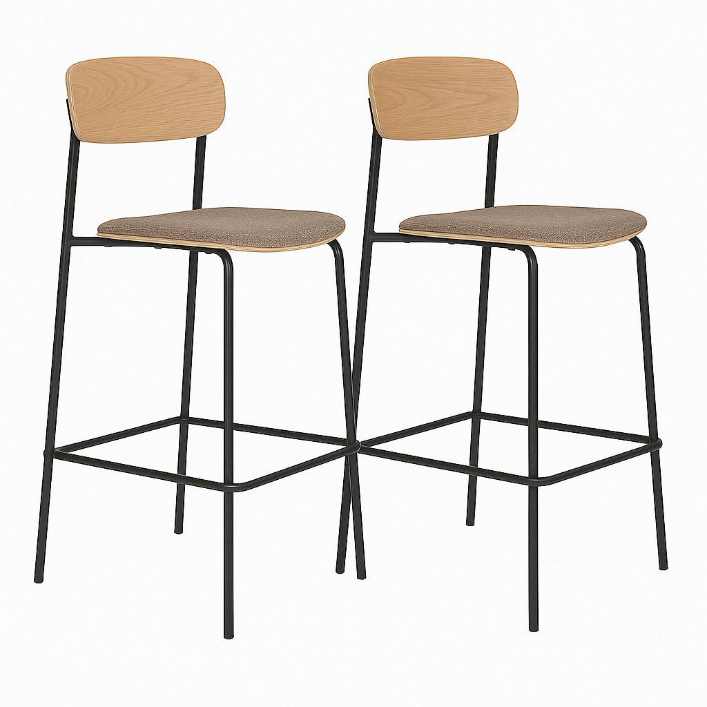 BARHOCKER-SET Flachgewebe  - Eschefarben/Schwarz, MODERN, Holz/Textil (42.5/95/49cm) - MID.YOU