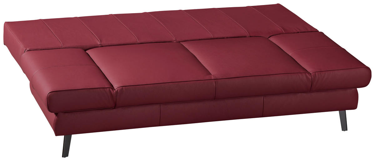 SCHLAFSOFA in Echtleder Weinrot  - Weinrot/Schwarz, Design, Leder/Metall (200/85/90cm) - Novel