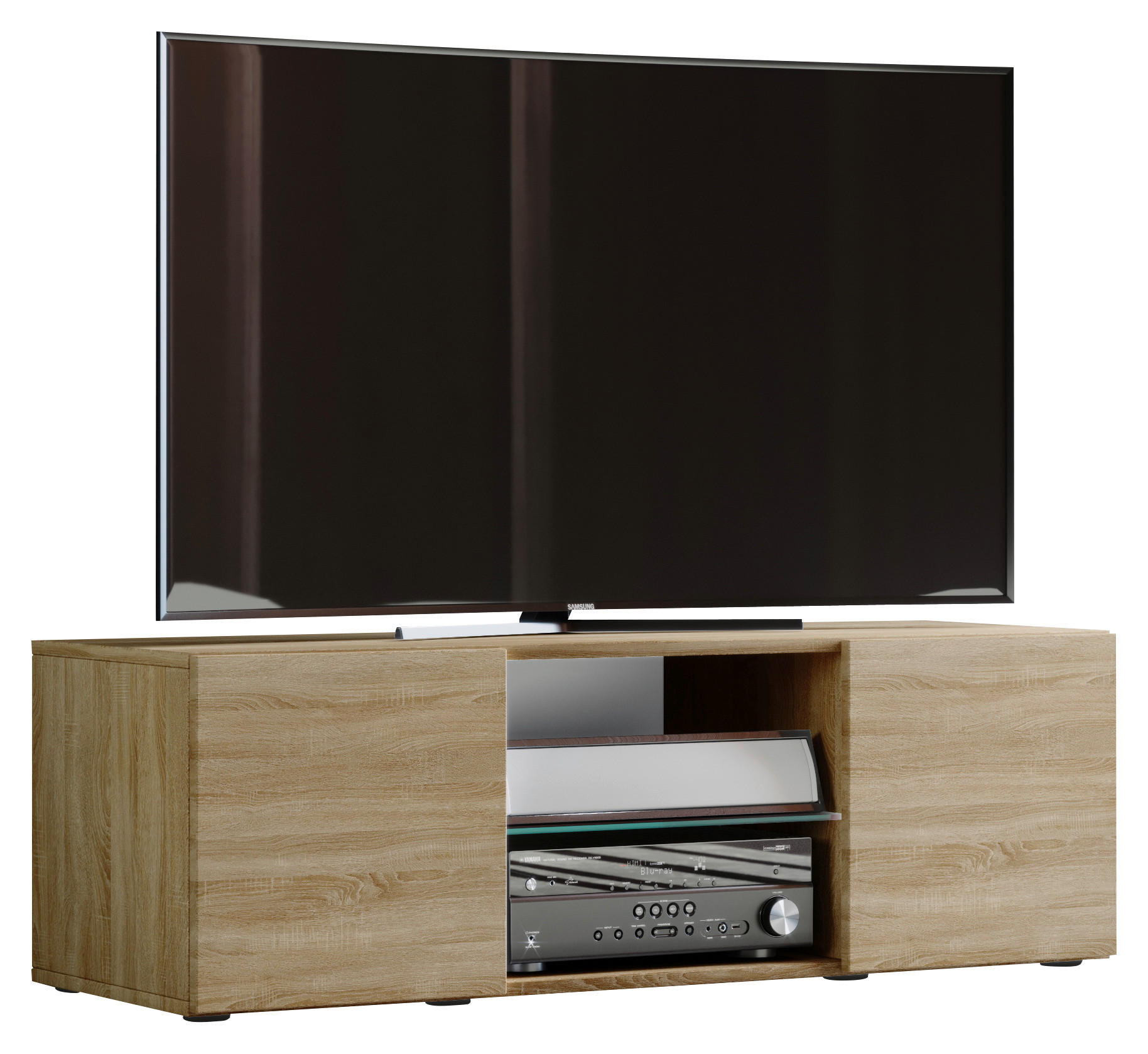 TV-ELEMENT - Eichefarben/Schwarz, KONVENTIONELL, Glas/Holzwerkstoff (115/40/36cm) - MID.YOU