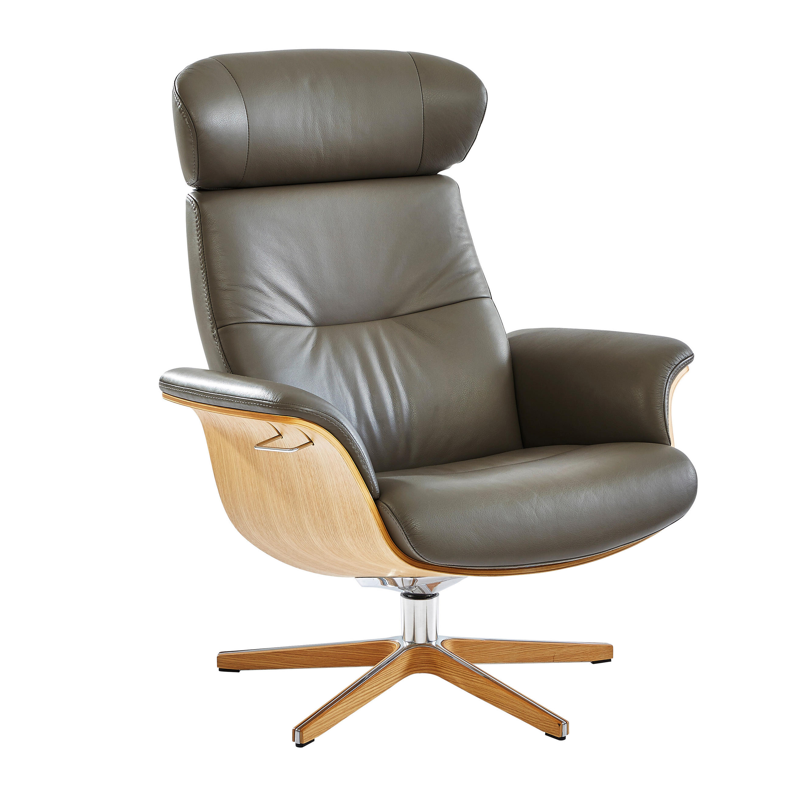 RELAXSESSEL in Holz, Metall, Leder Grau, Eichefarben  - Eichefarben/Alufarben, Natur, Leder/Holz (81/101/80cm) - Conform