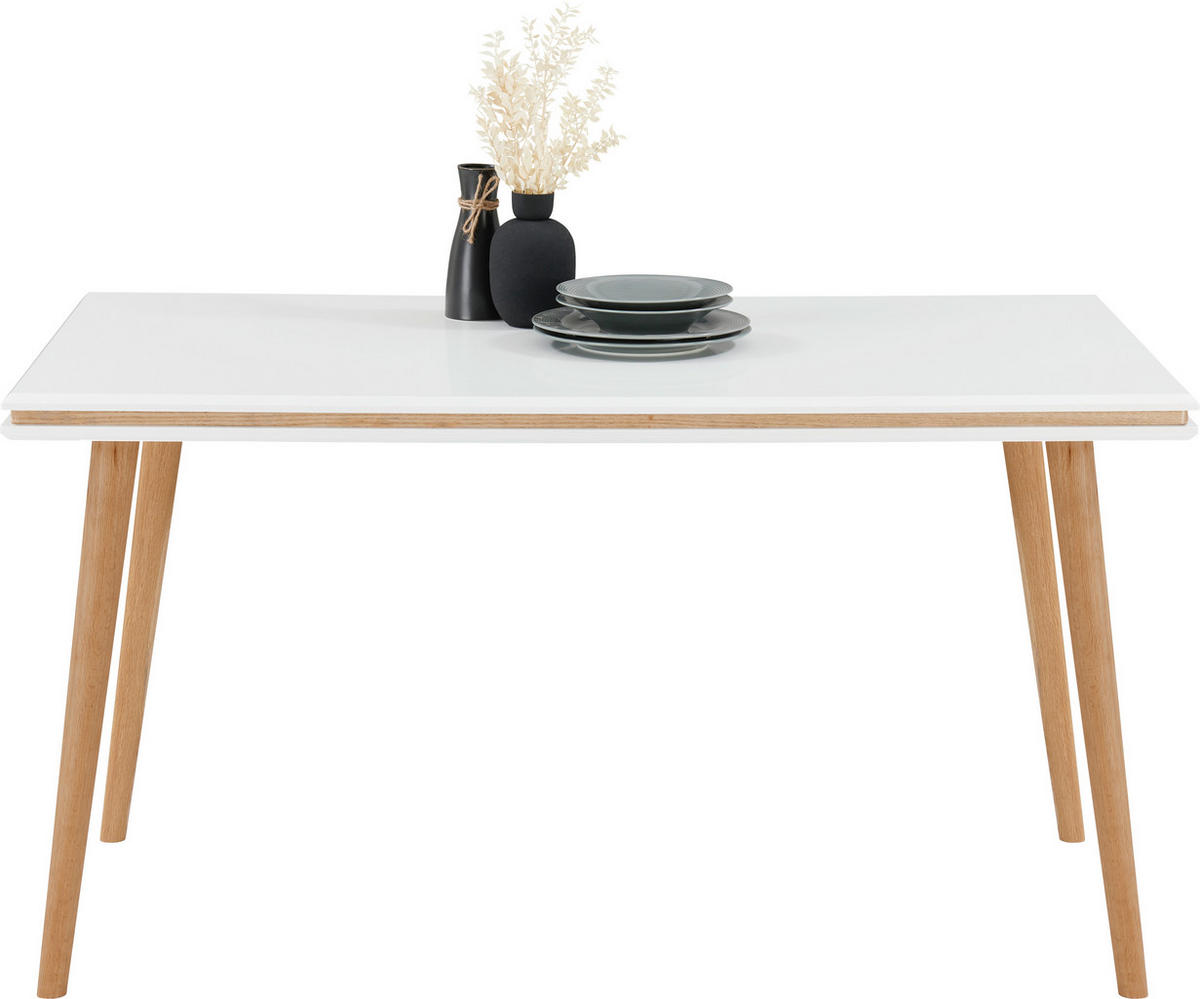 JEDÁLENSKÝ STÔL, dub, prírodná farba, biela, 140/80/76 cm - biela/prírodná farba, Modern, drevo/kompozitné drevo (140/80/76cm) - Livetastic