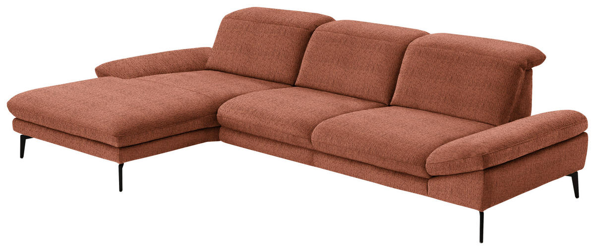ECKSOFA in Chenille Rostfarben  - Rostfarben/Schwarz, Design, Textil/Metall (188/319cm) - Beldomo System
