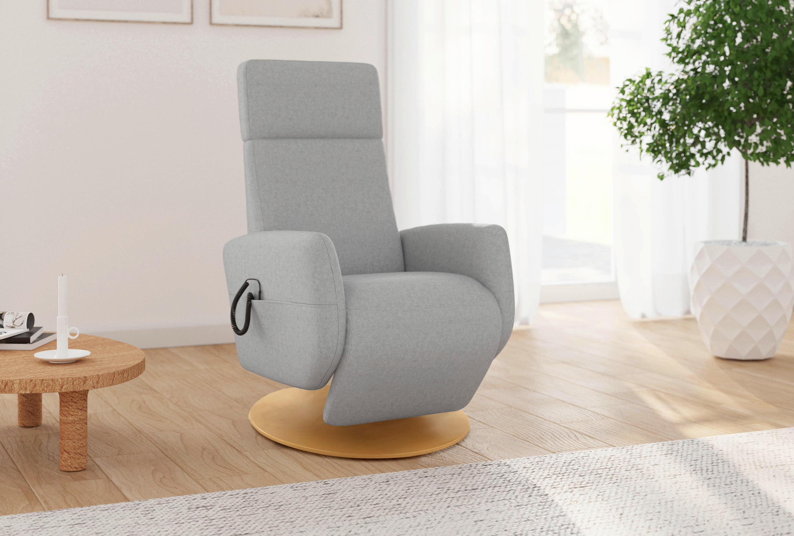 RELAXSESSEL in Textil Hellgrau  - Eichefarben/Hellgrau, KONVENTIONELL, Holz/Textil (71/110/82cm) - Sit & More