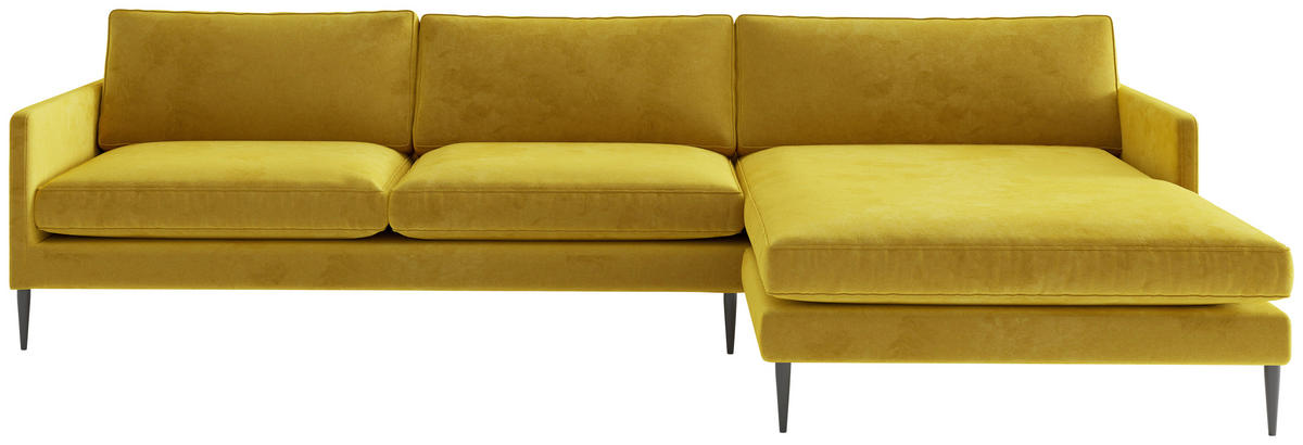 ECKSOFA in Samt, Velours Goldfarben  - Goldfarben, Design, Textil/Metall (277/154/154cm) - Livetastic