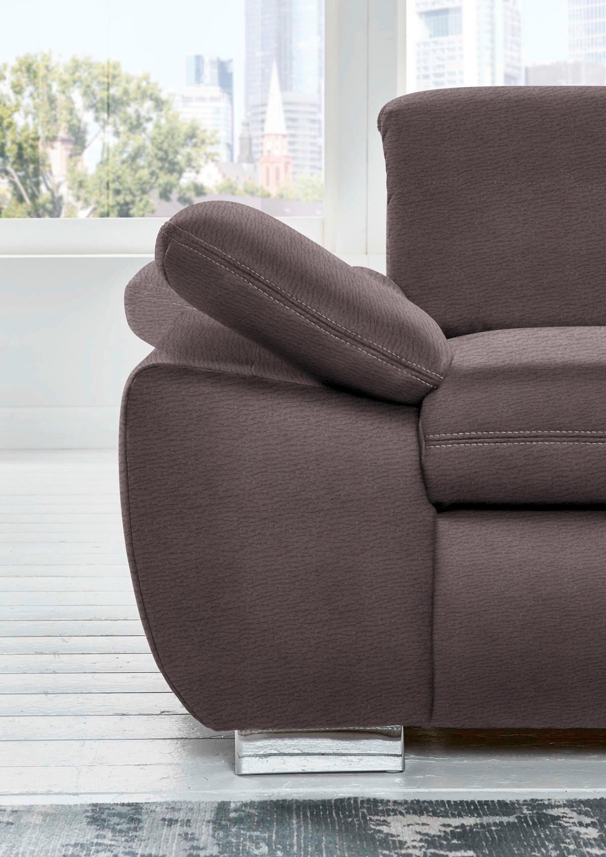 ECKSOFA in Mikrofaser Graubraun  - Graubraun/Silberfarben, Design, Textil/Metall (320/260cm) - Beldomo Speed