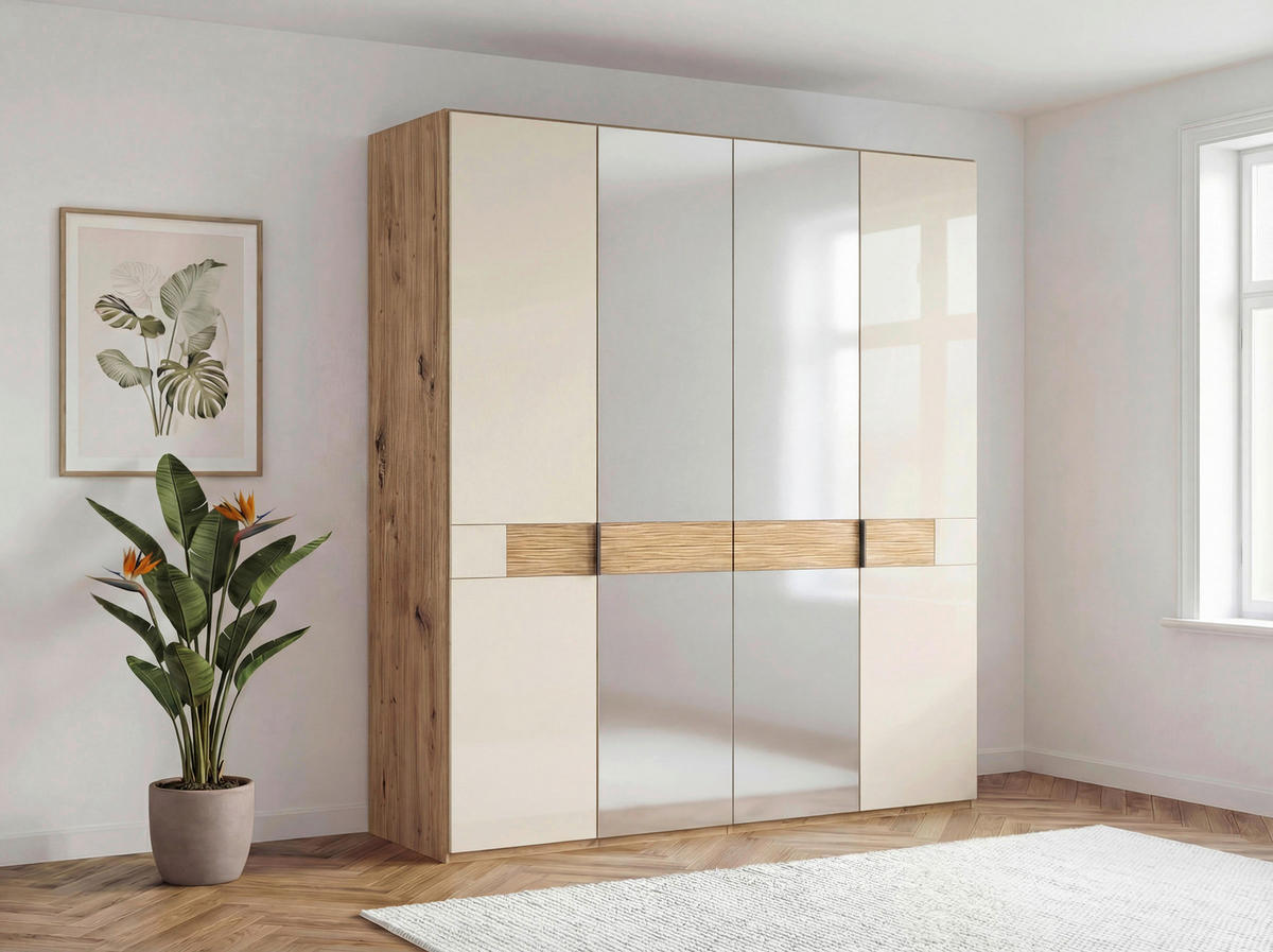 DREHTÜRENSCHRANK 200/216/58 cm,  in Eichefarben, Champagner, 4 Tür(en)  - Schieferfarben/Champagner, Design, Glas/Holz (200/216/58cm) - Musterring