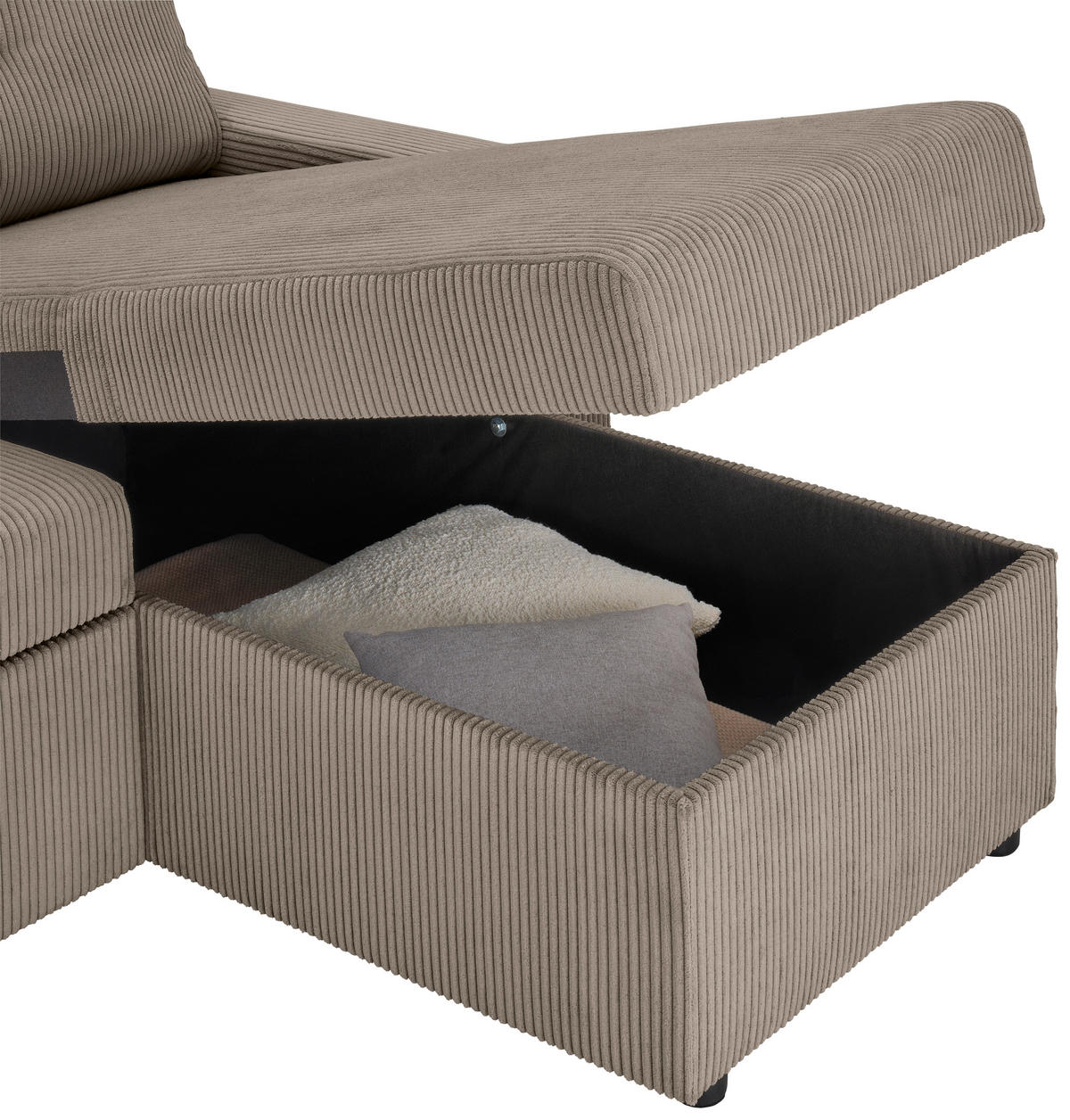 ECKSOFA Taupe Cord  - Taupe/Schwarz, KONVENTIONELL, Kunststoff/Textil (218/155cm) - Ti'me