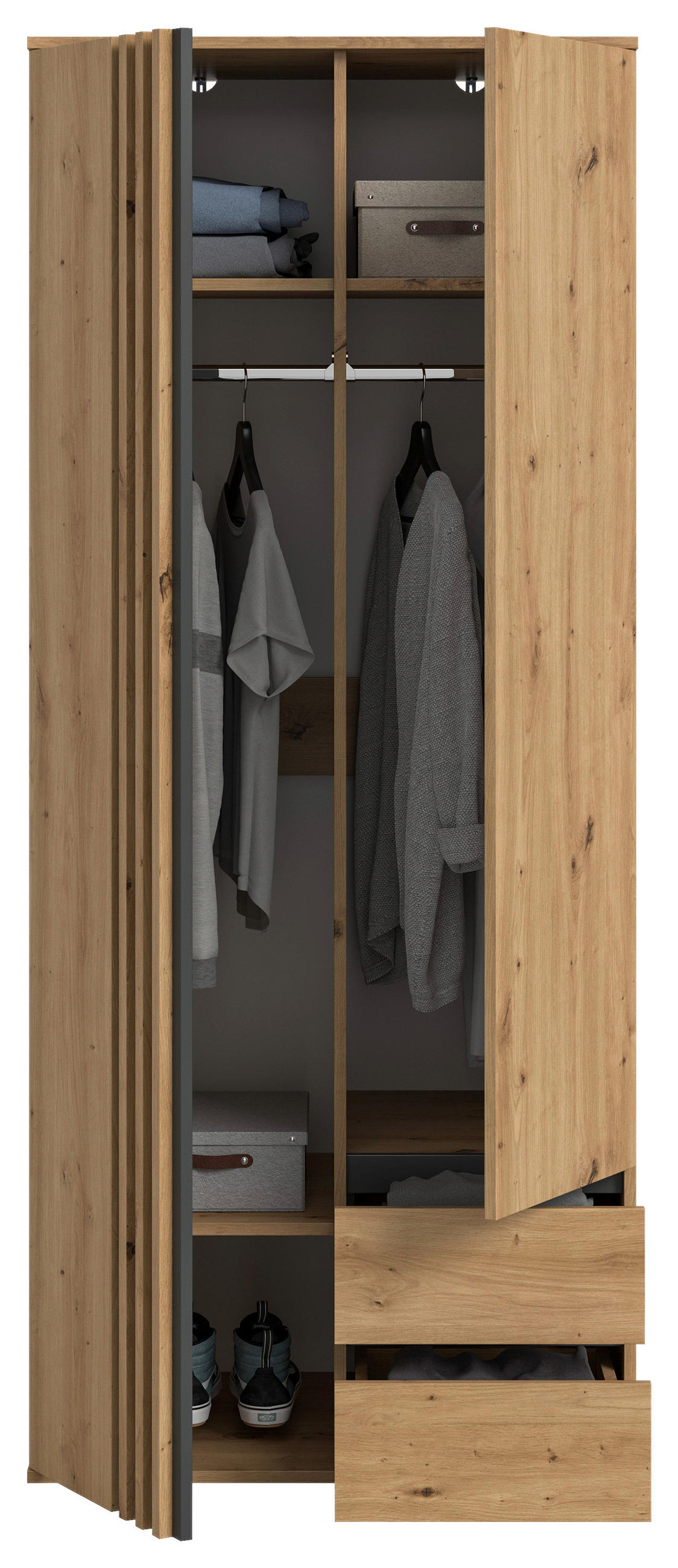 DREHTÜRENSCHRANK 80/192/56 cm,  in Anthrazit, Eiche Artisan, 2-türig  - Anthrazit/Eiche Artisan, ROMANTIK / LANDHAUS, Holzwerkstoff (80/192/56cm) - Livetastic