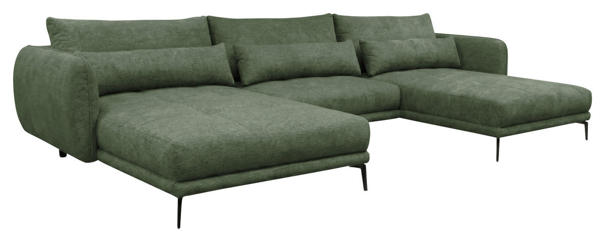 WOHNLANDSCHAFT LAGACY U in Flachgewebe Grün  - Schwarz/Grün, Design, Textil/Metall (193/368/193cm) - MID.YOU