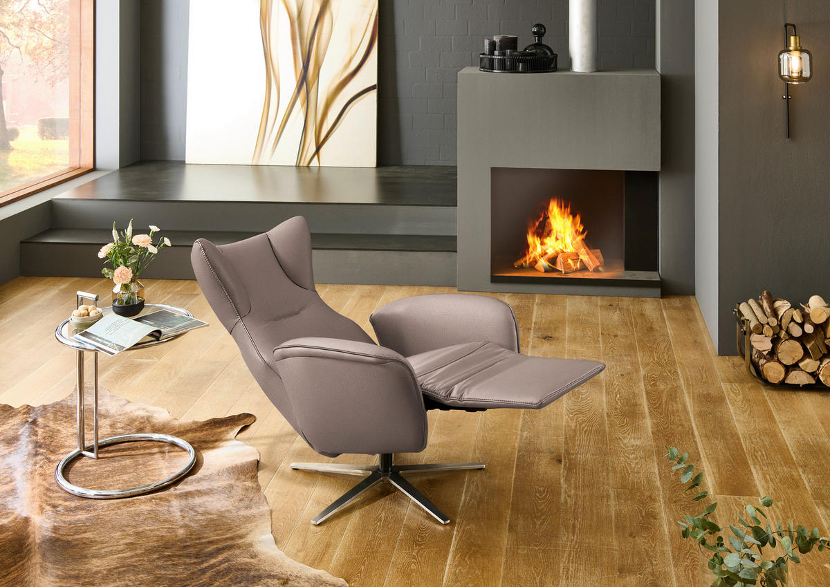 RELAXSESSEL Leder Taupe  - Taupe/Schwarz, Design, Leder/Metall (75/106/86cm) - Valdera