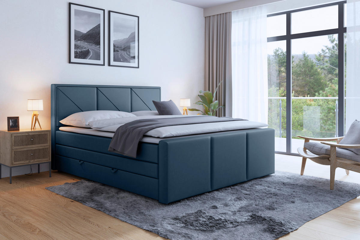 BOXSPRINGBETT 180/200 cm  in Blau  - Blau/Schwarz, MODERN, Holz/Kunststoff (180/200cm) - MID.YOU