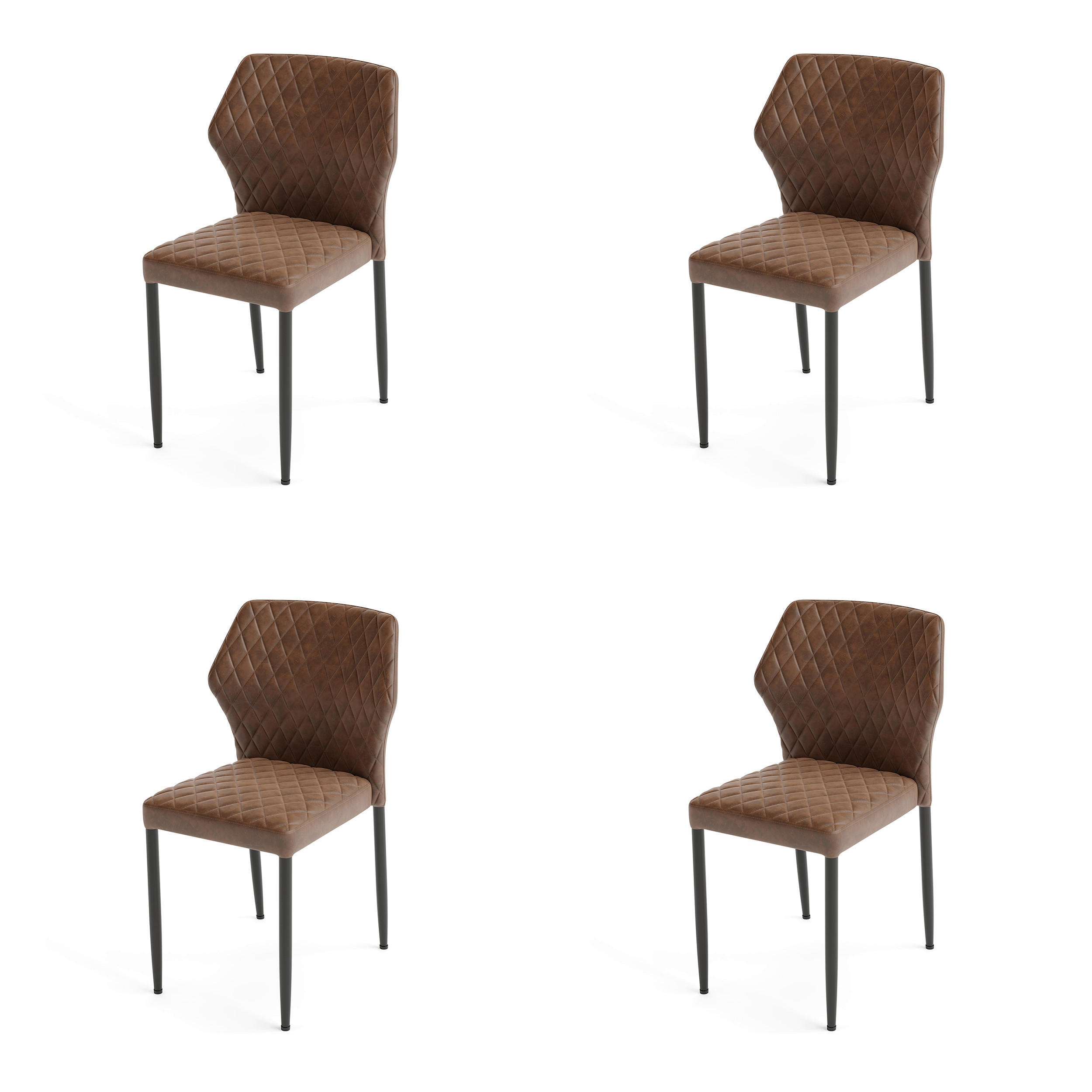STUHL-SET 4 Stück  in Stahl  - Cognac, MODERN, Leder/Metall (49/80/56cm) - MID.YOU