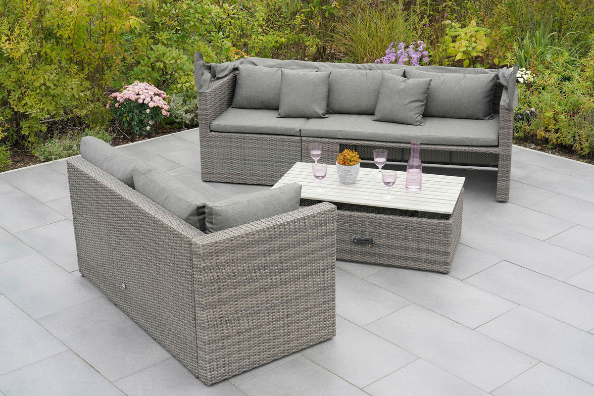 LOUNGEGARNITUR 12-teilig   250/150/168 cm Akazie Stahl  - Hellgrau/Grau, KONVENTIONELL, Holz/Kunststoff (250/150/168cm) - Gardenson