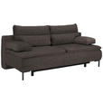 BOXSPRINGSOFA Webstoff Dunkelbraun Rückenkissen, Armlehnenkissen, Bettkasten, Schlaffunktion, Rücken echt  - Dunkelbraun/Schwarz, Design, Textil/Metall (202/93/100cm) - Novel