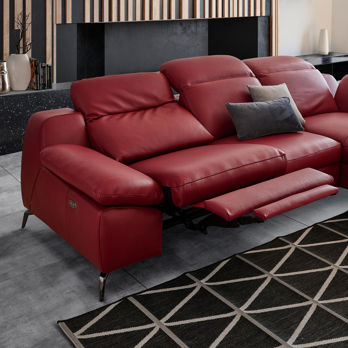 SAROKKANAPÉ bőr piros  - fekete/piros, Design, bőr/fém (286/183cm) - Celina Home